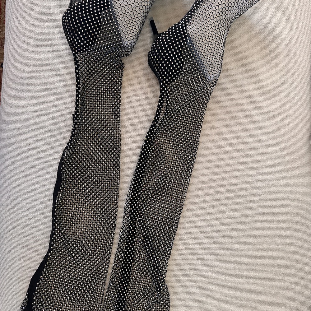 Women’s Black Fishnet Over the Knee Stocking Boots - size 10